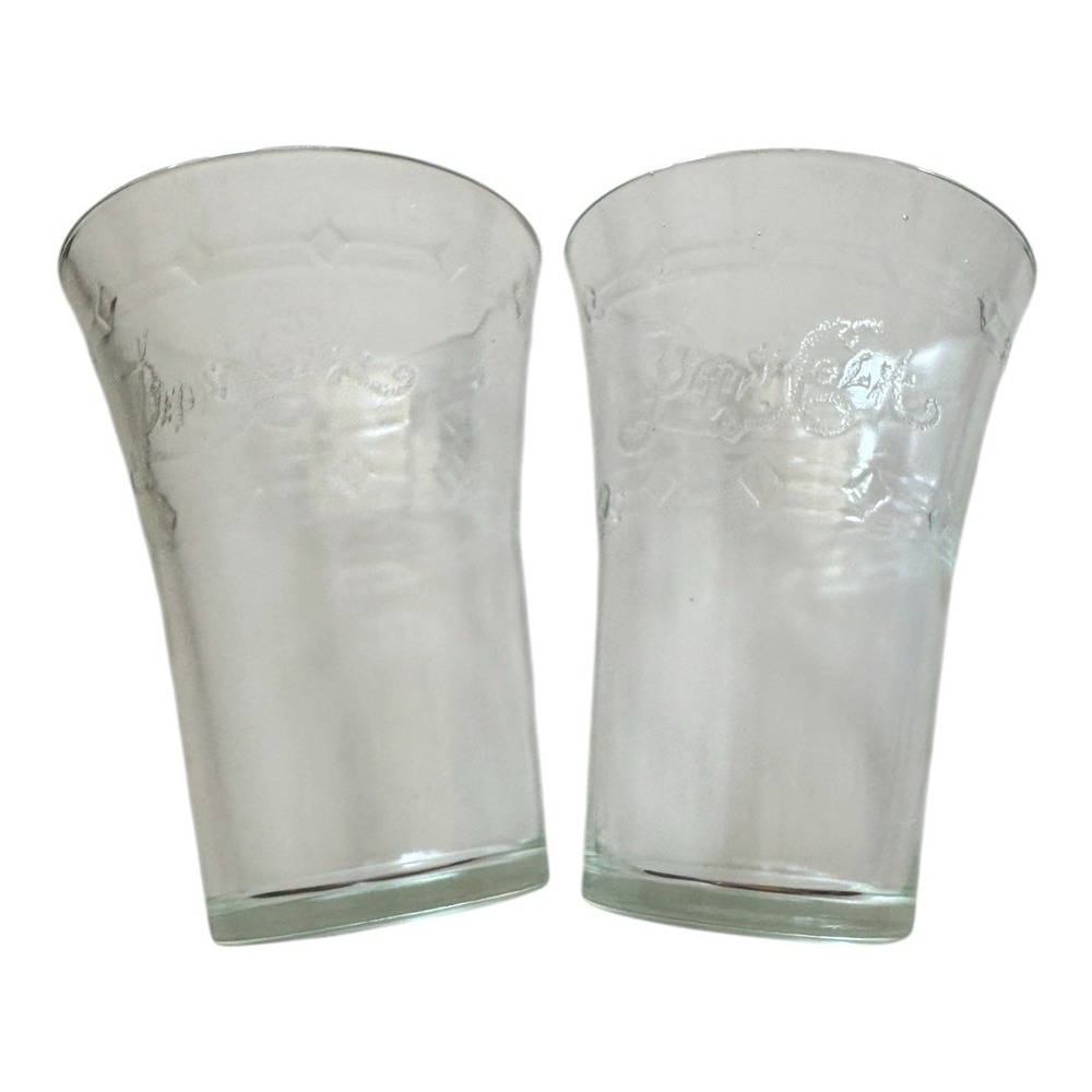 Vintage Pepsi Cola Set of 2 Etched Clear Glasses Flared Top 8 oz 1970's